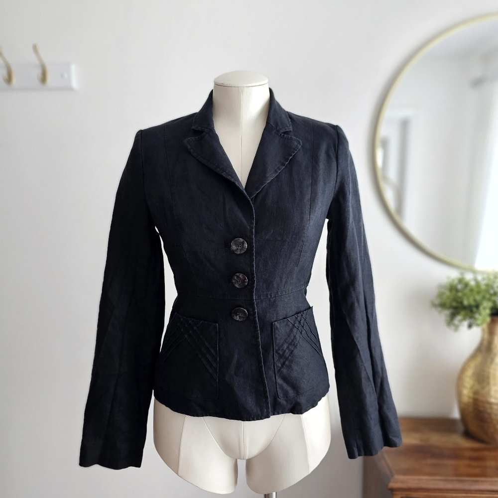Vintage Merona Black Linen Blazer Jacket - Size 6